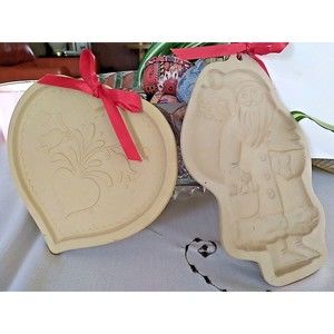 2 Vtg Brown Bag Cookie Molds 83/86 St Nicholas Santa, Floral Hearts, Recipe Book